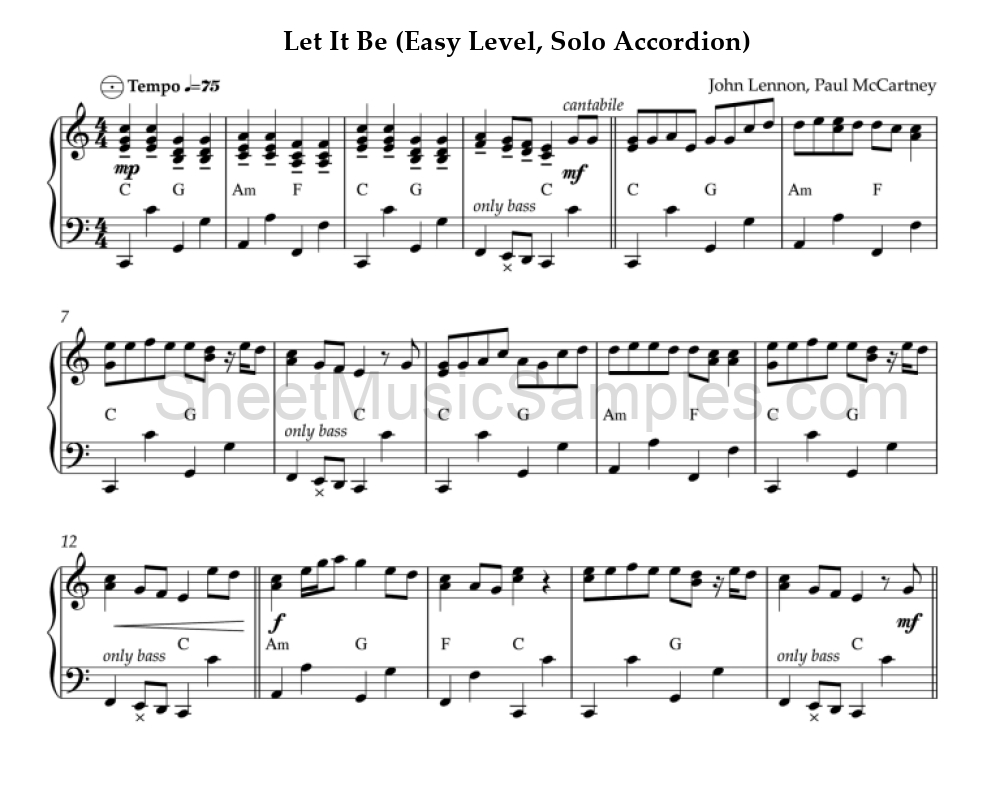 Let It Be (Easy Level, Solo Accordion)