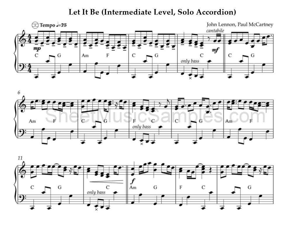 Let It Be (Intermediate Level, Solo Accordion)