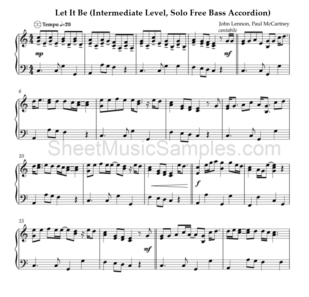 Let It Be (Intermediate Level, Solo Free Bass Accordion)