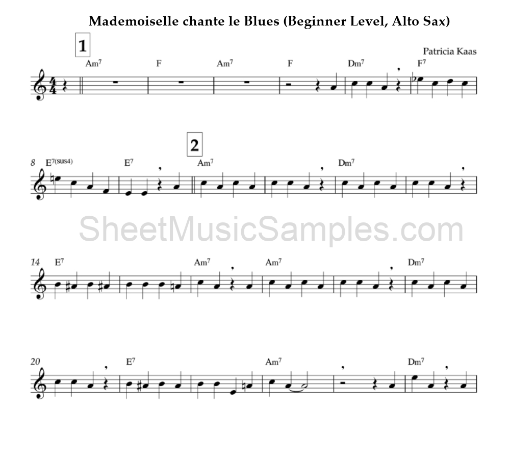 Mademoiselle chante le Blues (Beginner Level, Alto Sax)