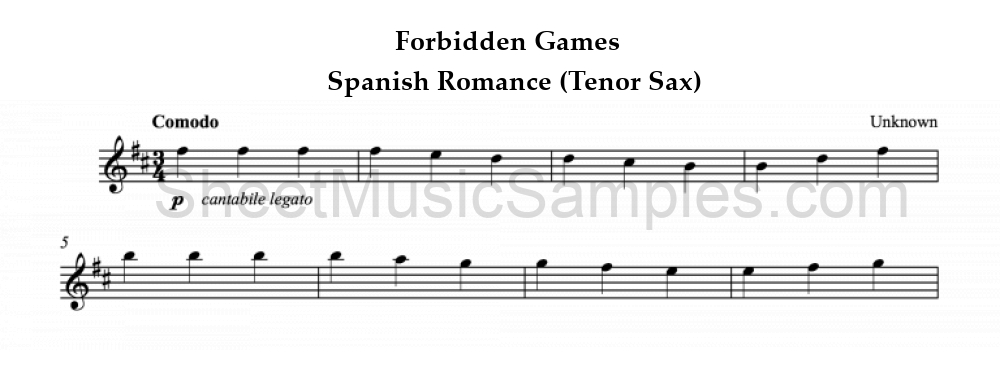 Forbidden Games - Spanish Romance (Tenor Sax)