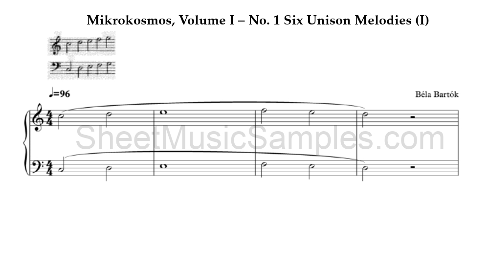 Mikrokosmos, Volume I – No. 1 Six Unison Melodies (I)