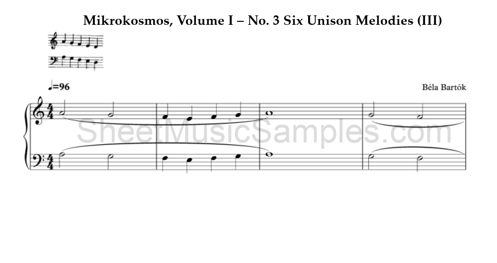 Mikrokosmos, Volume I – No. 3 Six Unison Melodies (III)