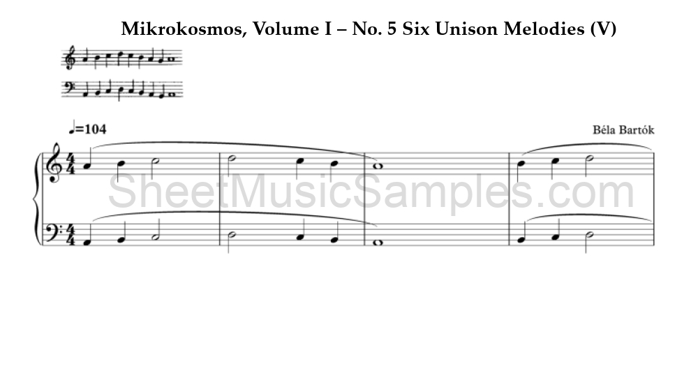 Mikrokosmos, Volume I – No. 5 Six Unison Melodies (V)