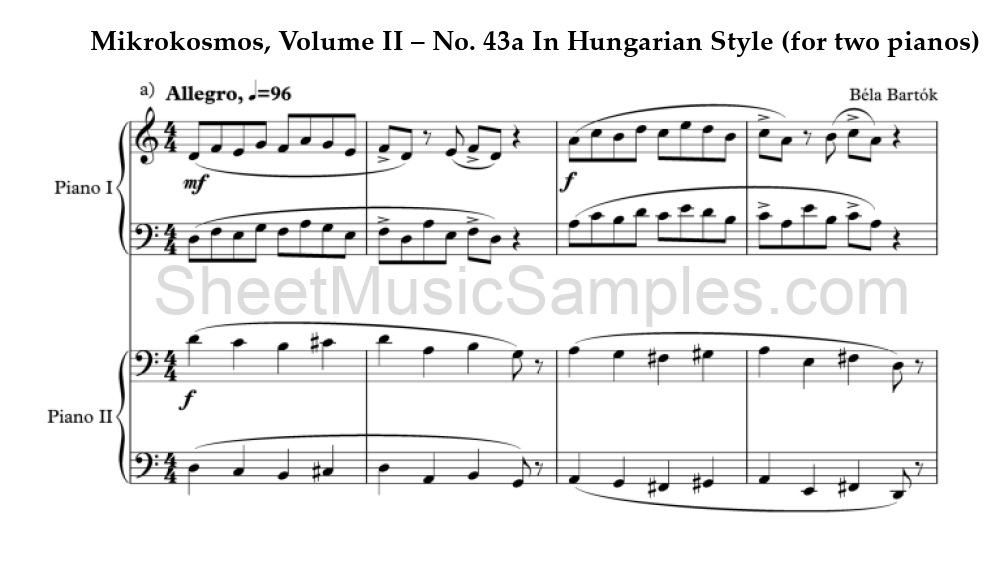 Mikrokosmos, Volume II – No. 43a In Hungarian Style (for two pianos)