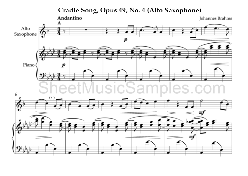 Cradle Song, Opus 49, No. 4 (Alto Saxophone)