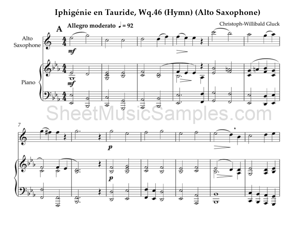 Iphigénie en Tauride, Wq.46 (Hymn) (Alto Saxophone)