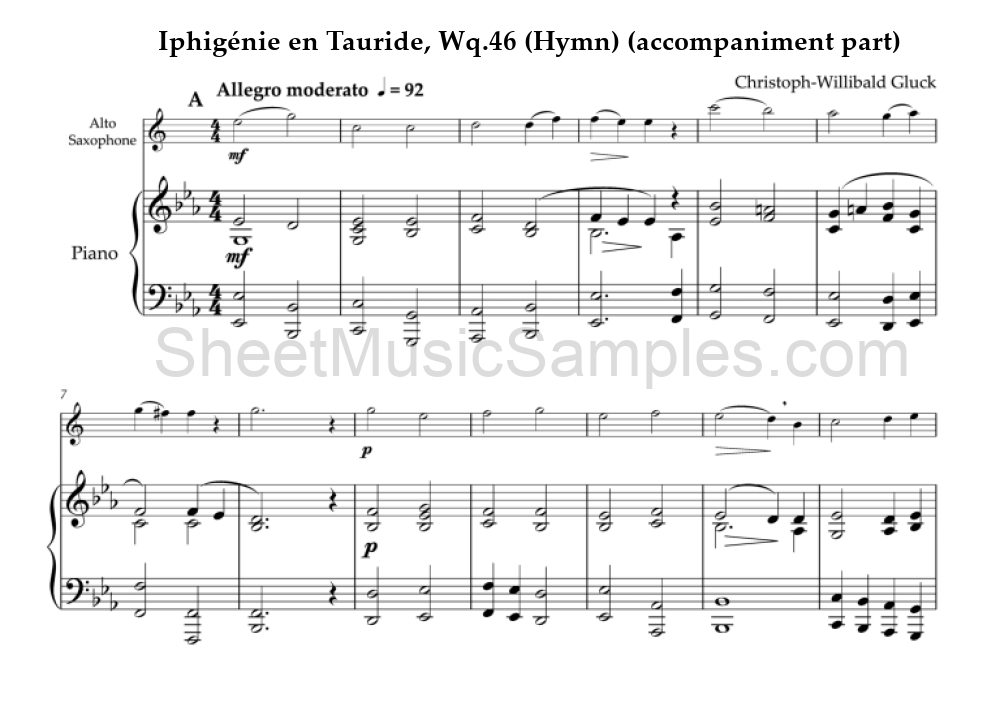 Iphigénie en Tauride, Wq.46 (Hymn) (accompaniment part)