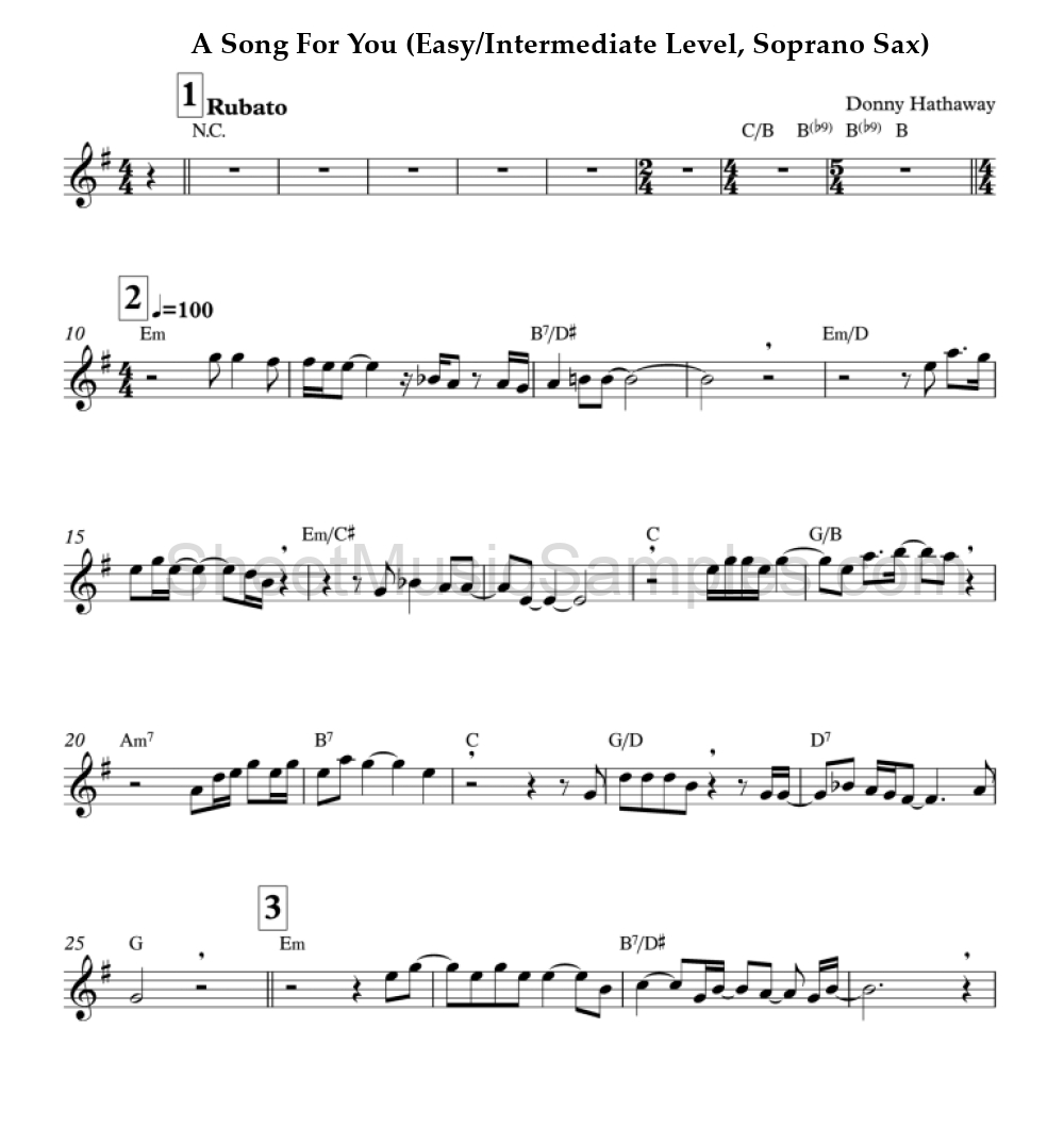 A Song For You (Easy/Intermediate Level, Soprano Sax)