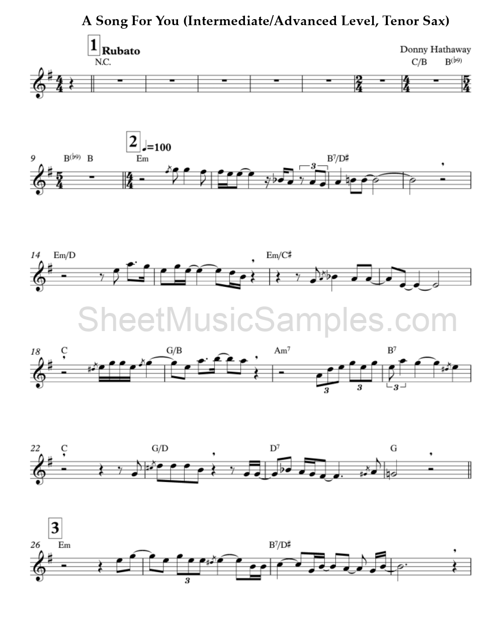 A Song For You (Intermediate/Advanced Level, Tenor Sax)