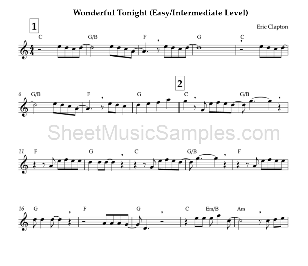 Wonderful Tonight (Easy/Intermediate Level)