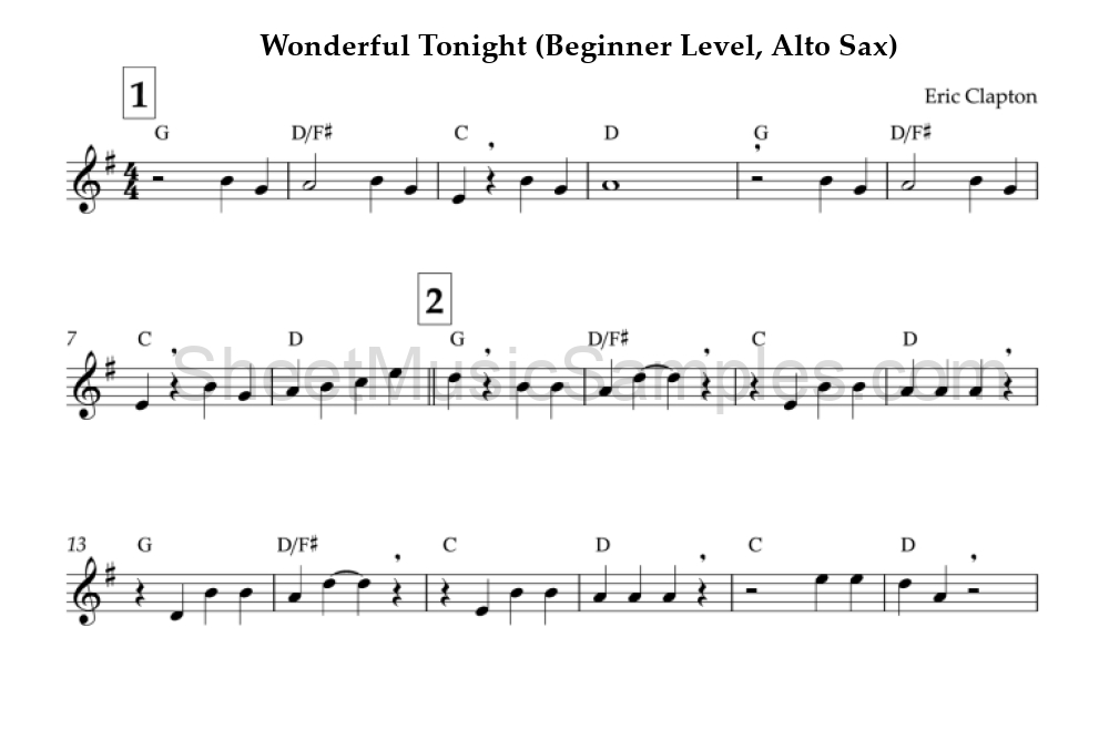 Wonderful Tonight (Beginner Level, Alto Sax)