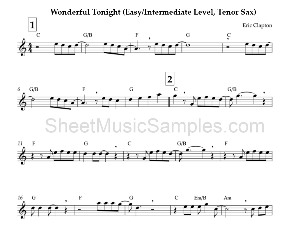 Wonderful Tonight (Easy/Intermediate Level, Tenor Sax)