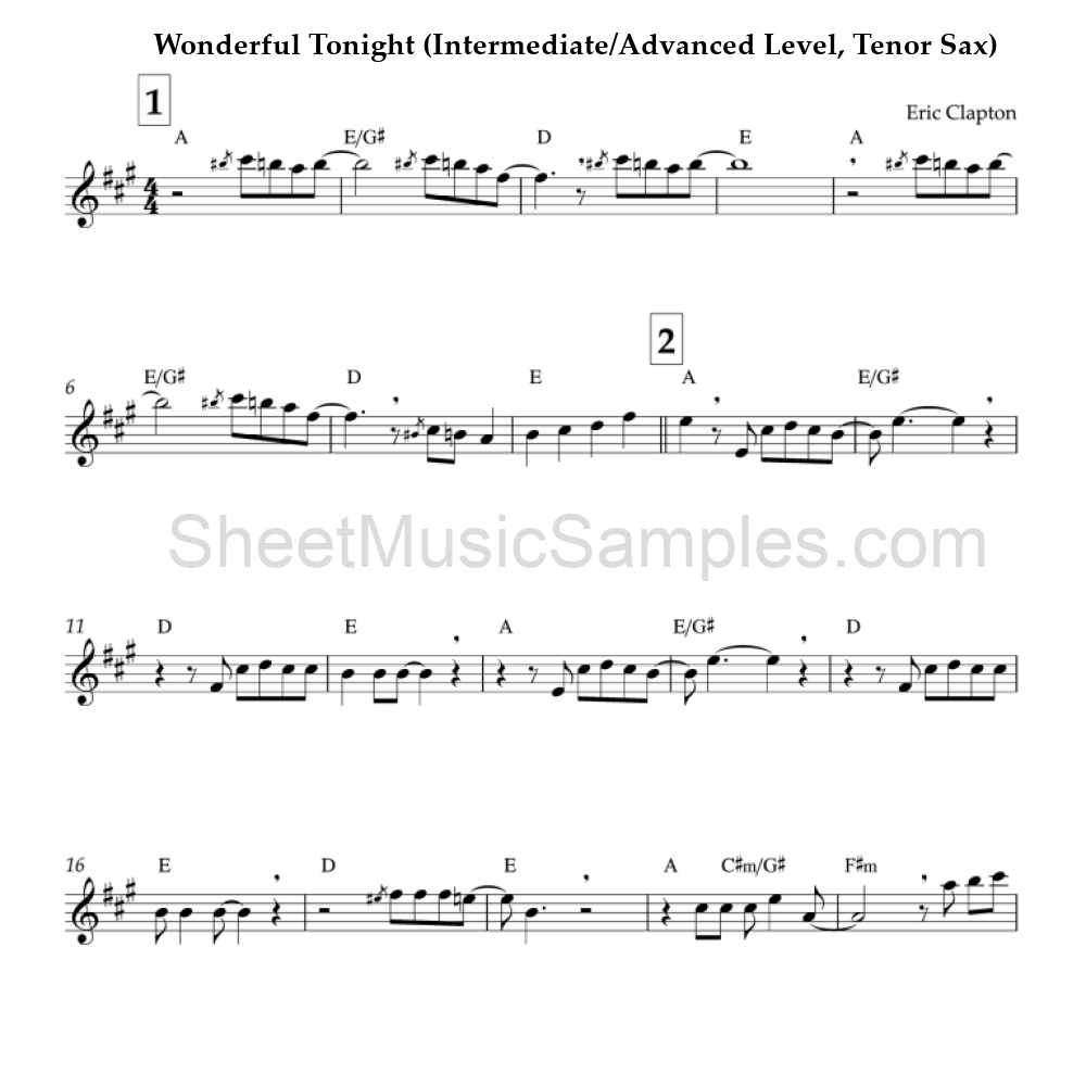 Wonderful Tonight (Intermediate/Advanced Level, Tenor Sax)