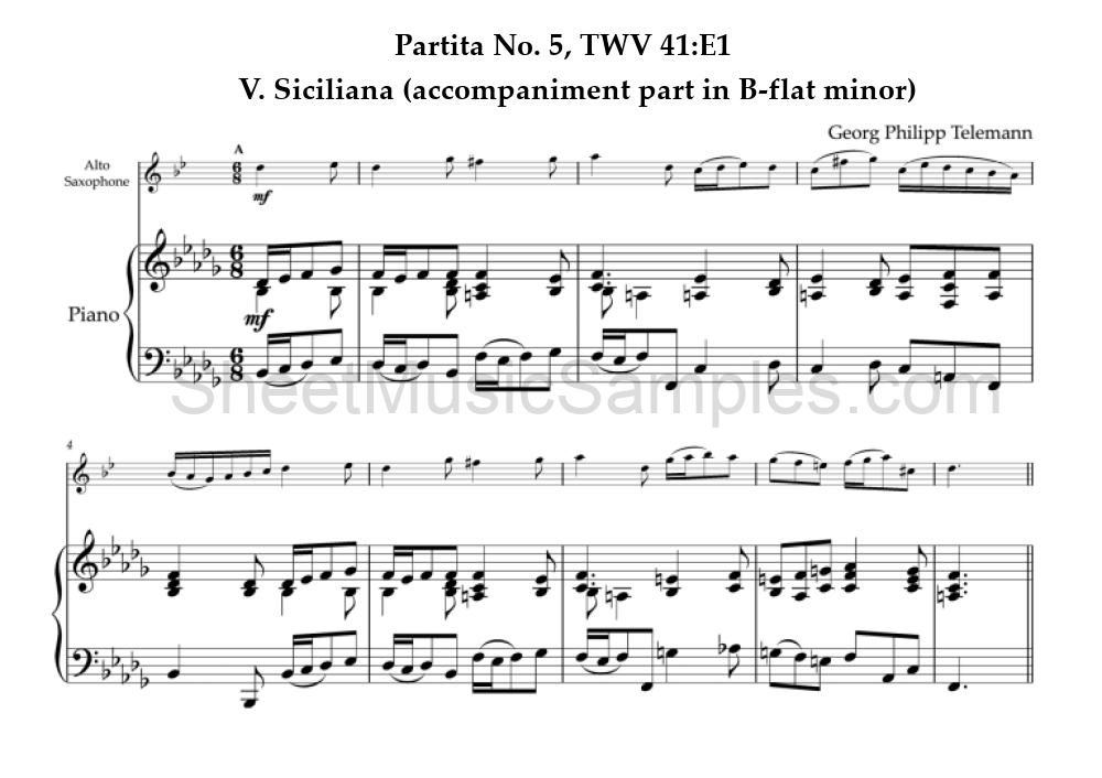 Partita No. 5, TWV 41:E1 - V. Siciliana (accompaniment part in B-flat minor)