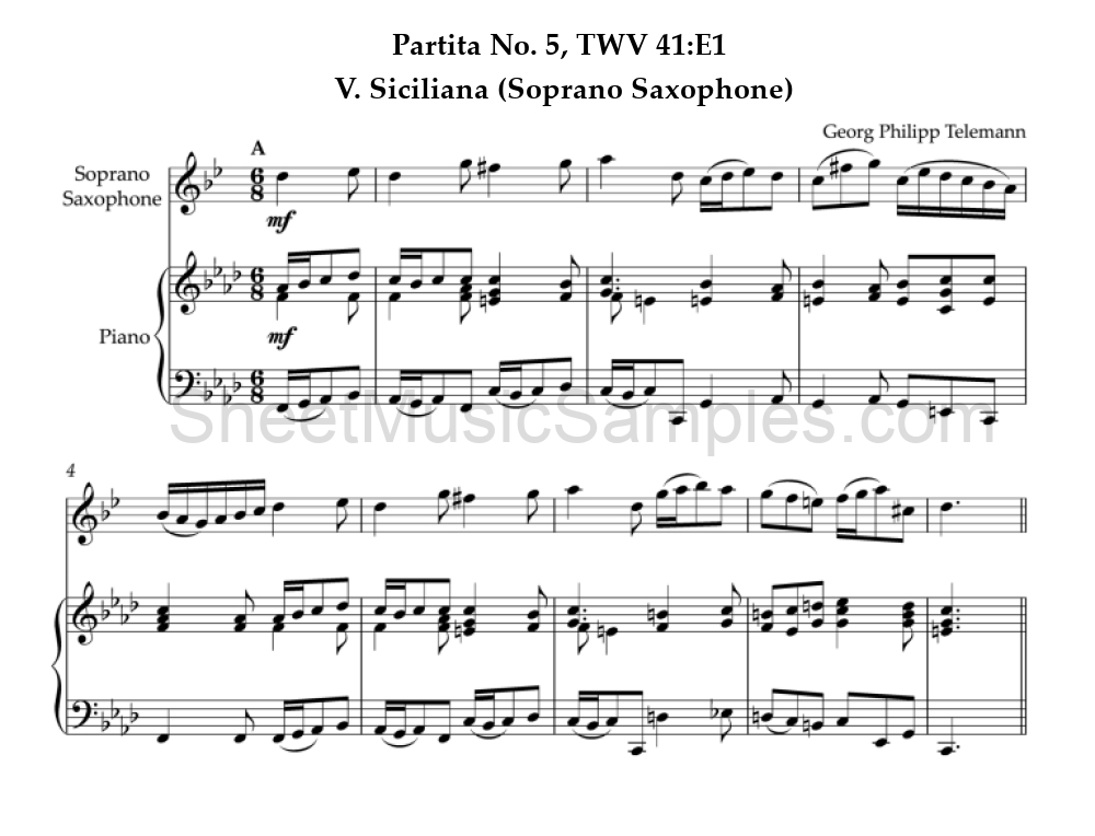 Partita No. 5, TWV 41:E1 - V. Siciliana (Soprano Saxophone)