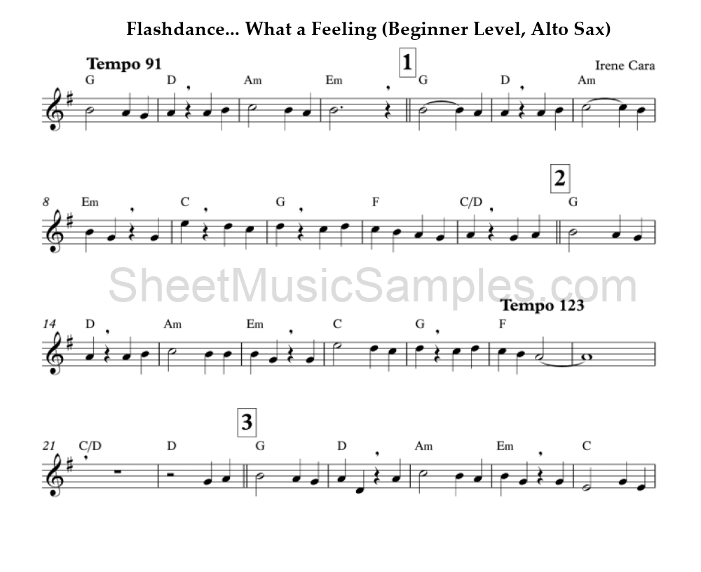 Flashdance... What a Feeling (Beginner Level, Alto Sax)