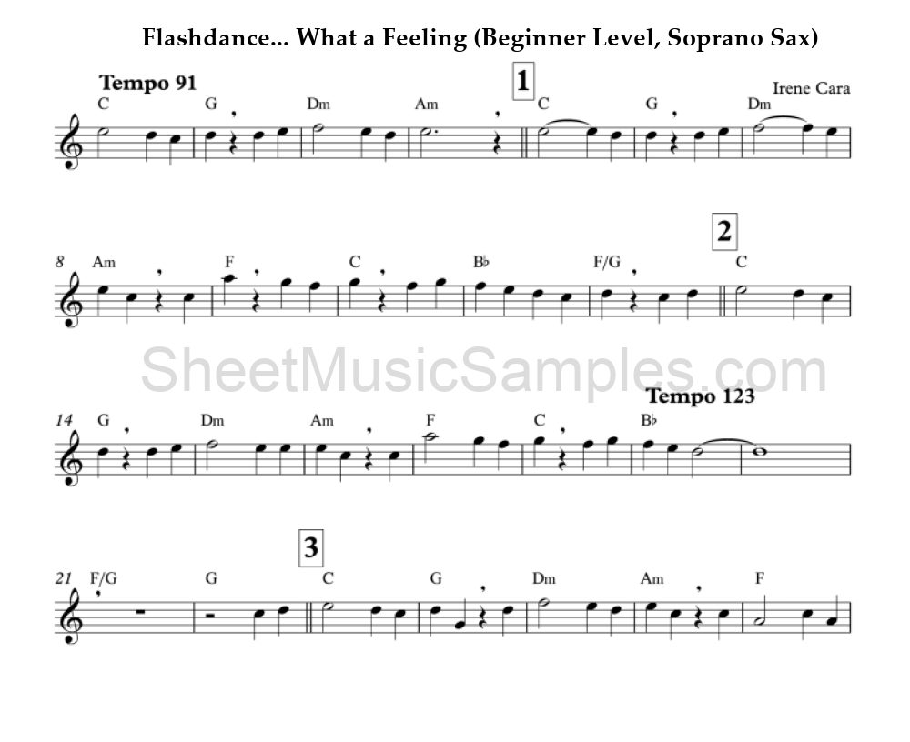 Flashdance... What a Feeling (Beginner Level, Soprano Sax)