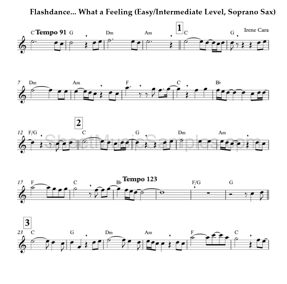 Flashdance... What a Feeling (Easy/Intermediate Level, Soprano Sax)