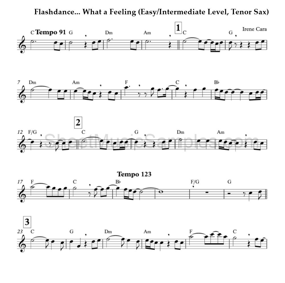 Flashdance... What a Feeling (Easy/Intermediate Level, Tenor Sax)