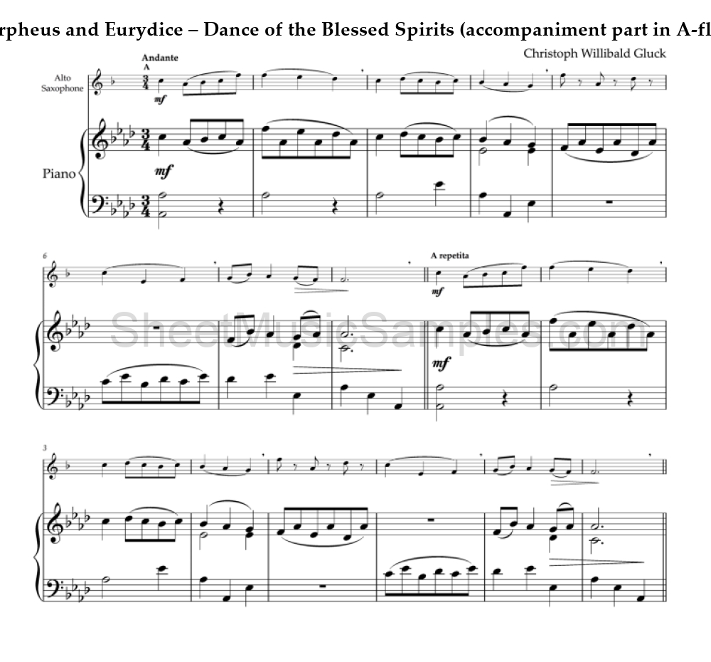 Orpheus and Eurydice – Dance of the Blessed Spirits (accompaniment part in A-flat Major)