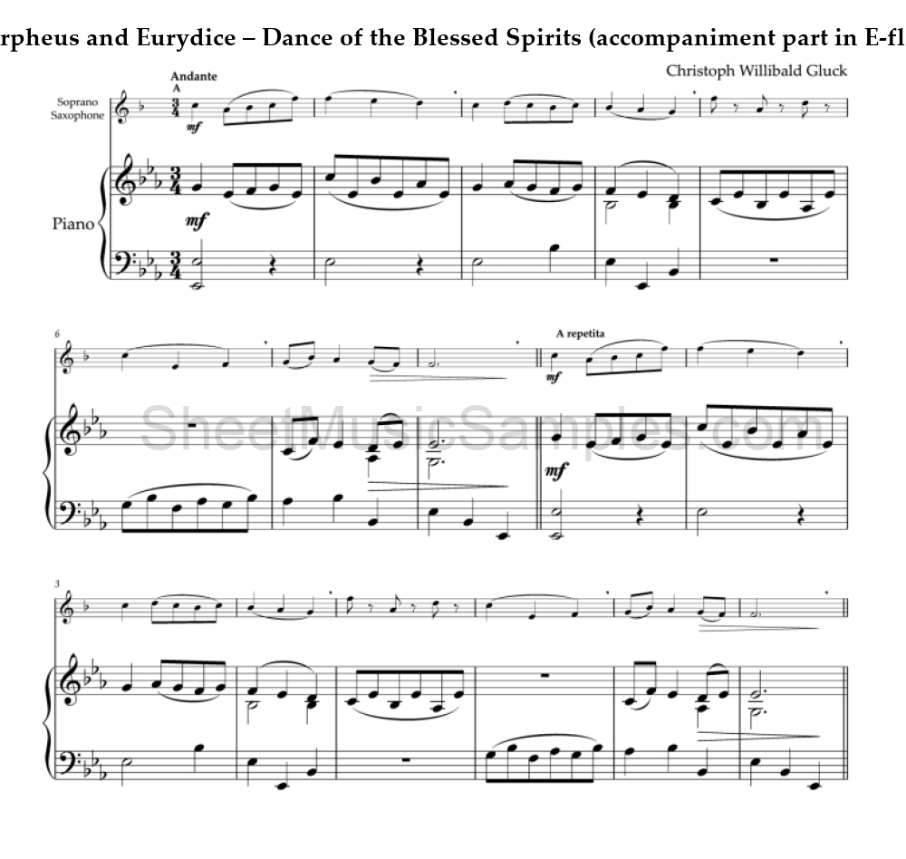 Orpheus and Eurydice – Dance of the Blessed Spirits (accompaniment part in E-flat Major)