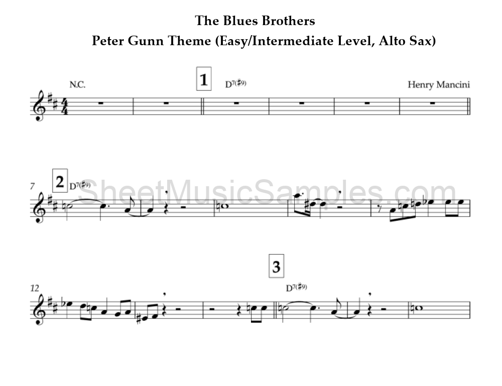 The Blues Brothers - Peter Gunn Theme (Easy/Intermediate Level, Alto Sax)