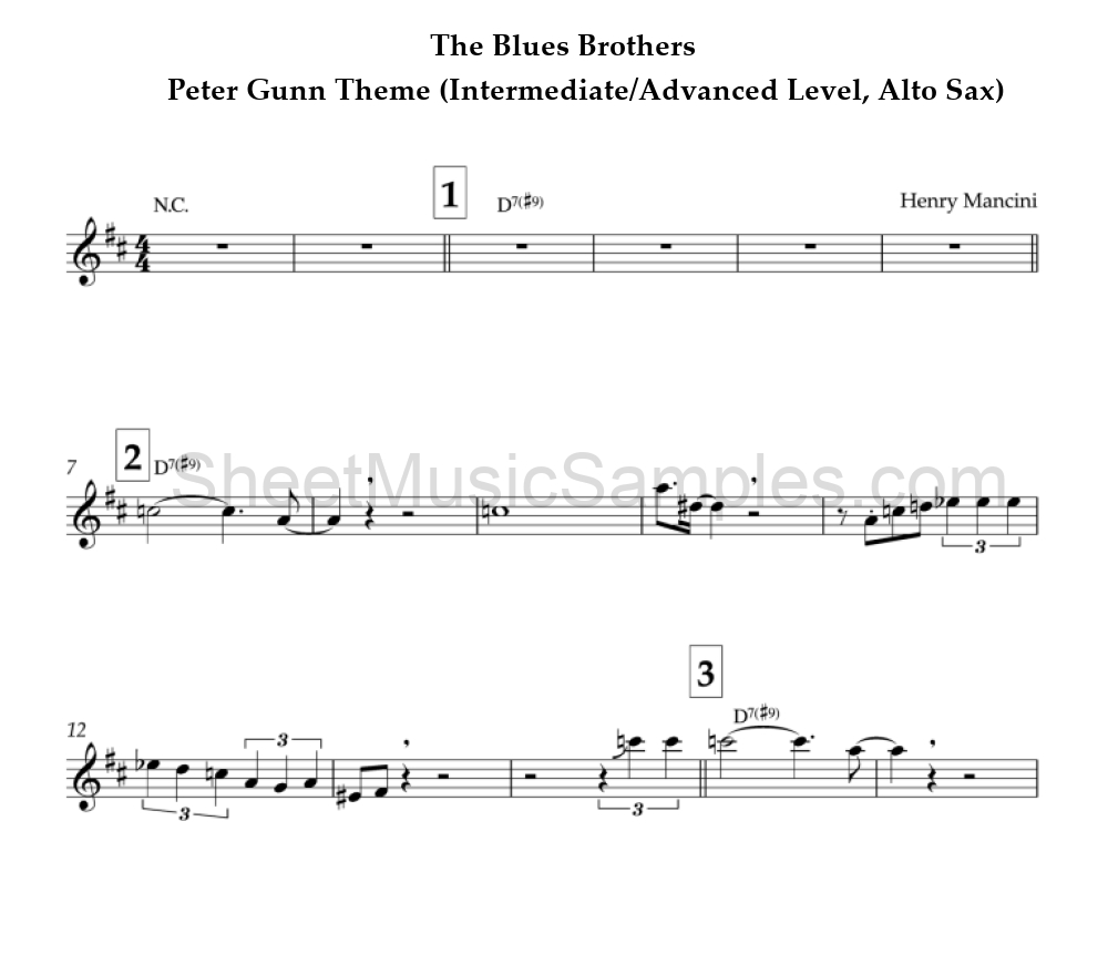 The Blues Brothers - Peter Gunn Theme (Intermediate/Advanced Level, Alto Sax)