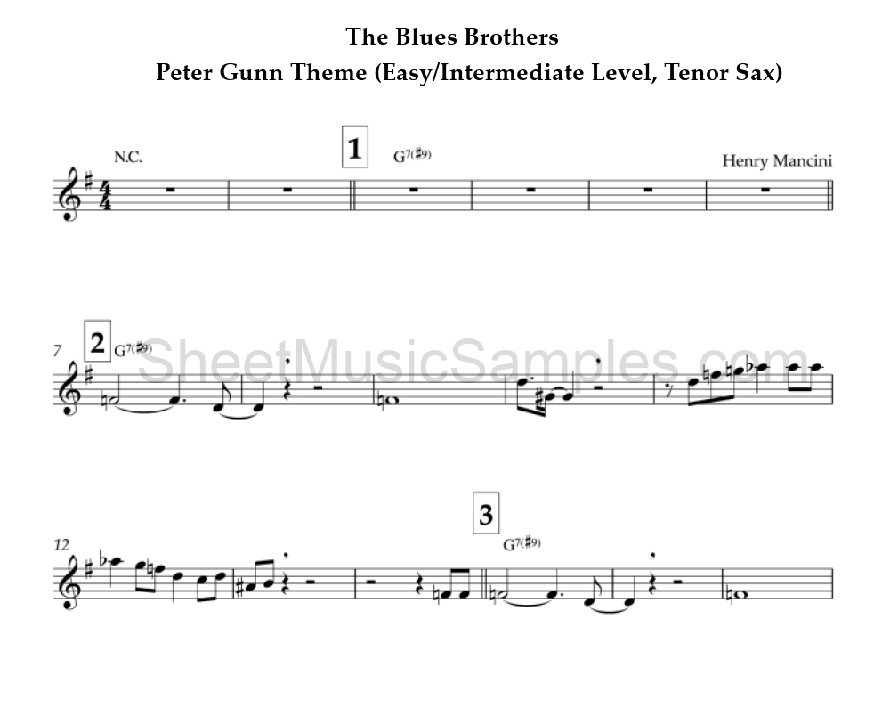 The Blues Brothers - Peter Gunn Theme (Easy/Intermediate Level, Tenor Sax)