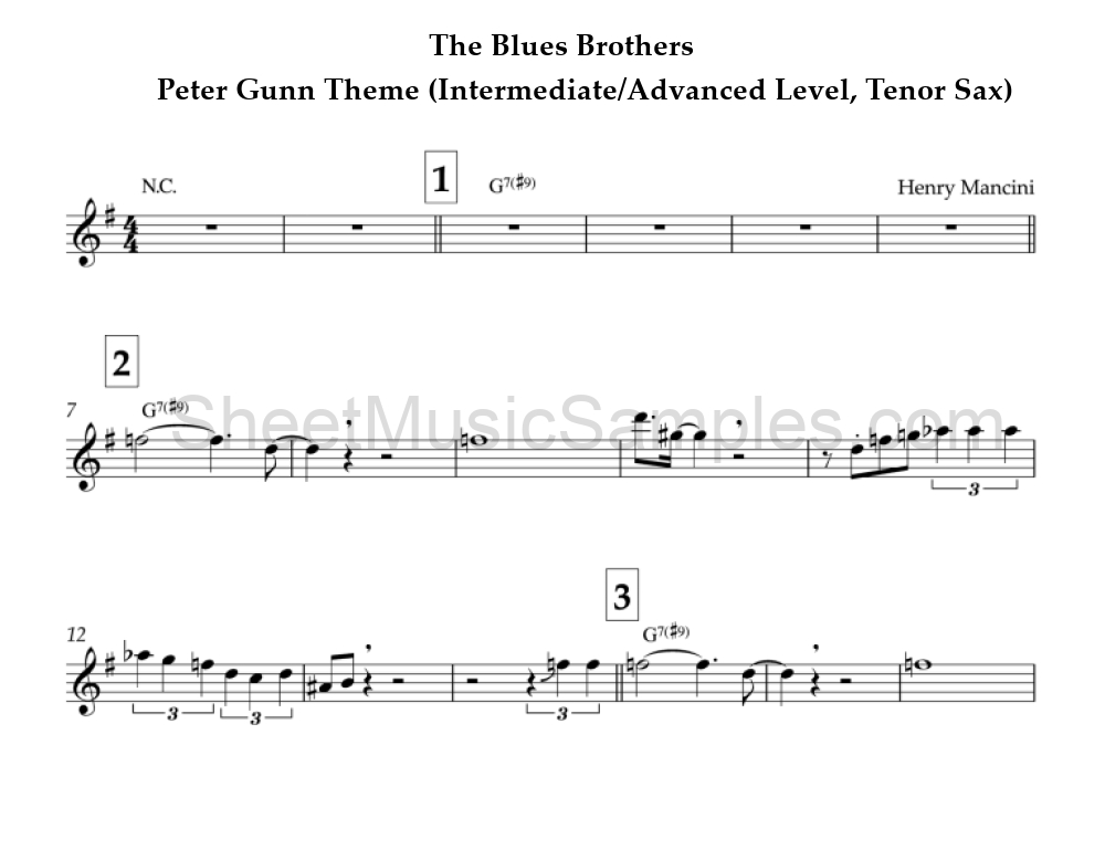 The Blues Brothers - Peter Gunn Theme (Intermediate/Advanced Level, Tenor Sax)