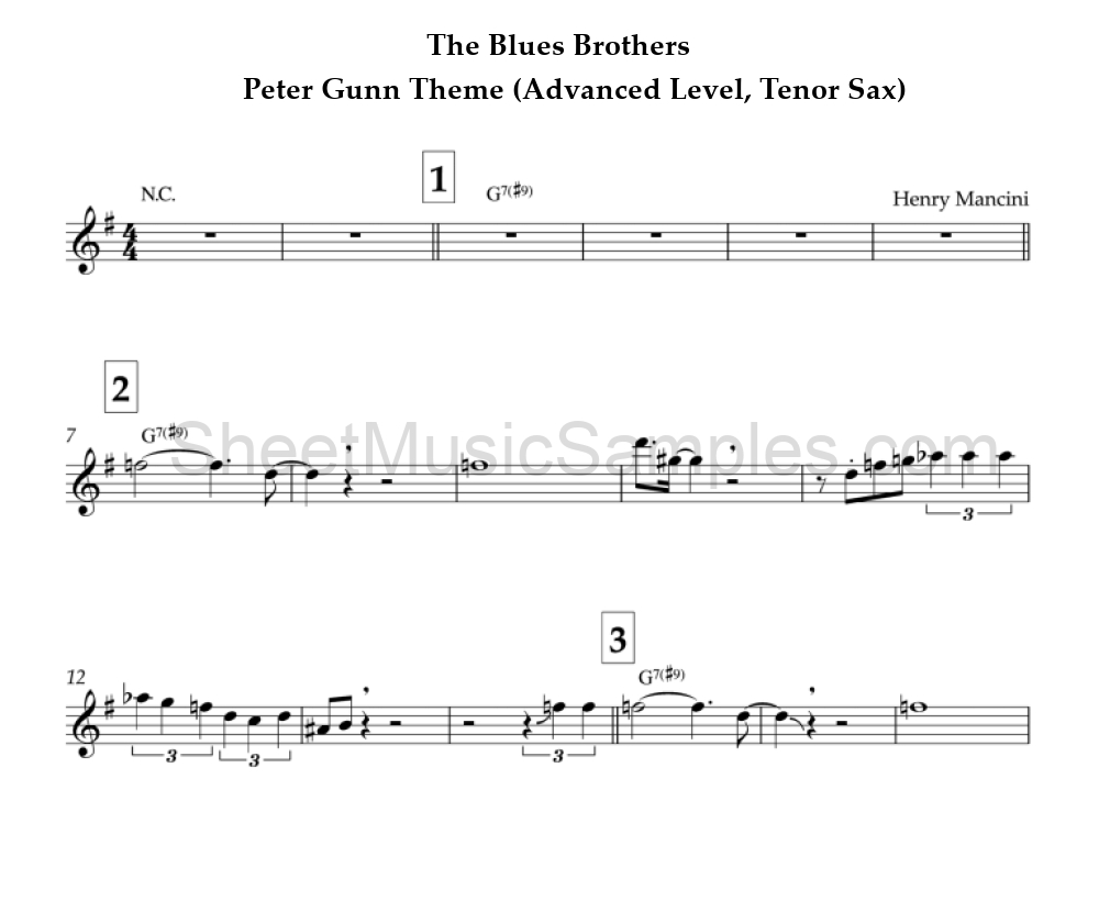 The Blues Brothers - Peter Gunn Theme (Advanced Level, Tenor Sax)