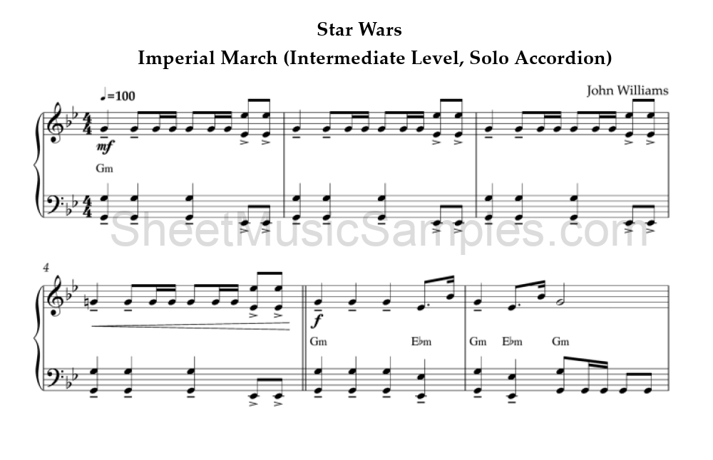 Star Wars - Imperial March (Intermediate Level, Solo Accordion)