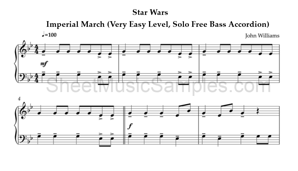 Star Wars - Imperial March (Very Easy Level, Solo Free Bass Accordion)