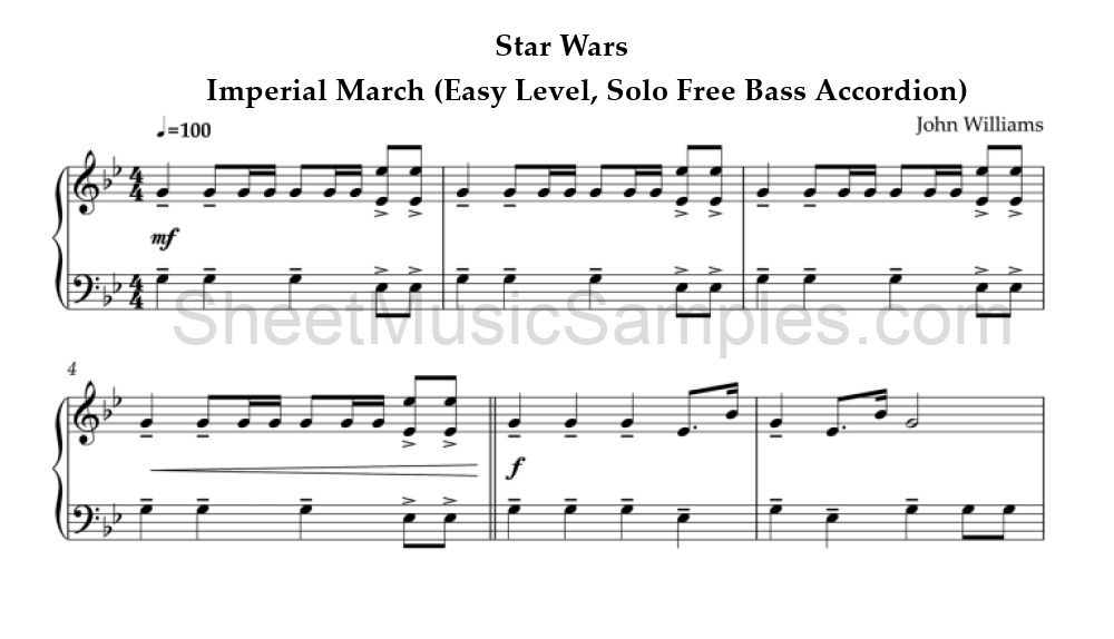 Star Wars - Imperial March (Easy Level, Solo Free Bass Accordion)