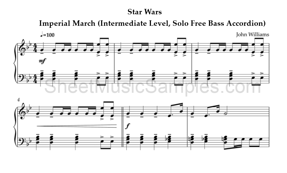 Star Wars - Imperial March (Intermediate Level, Solo Free Bass Accordion)