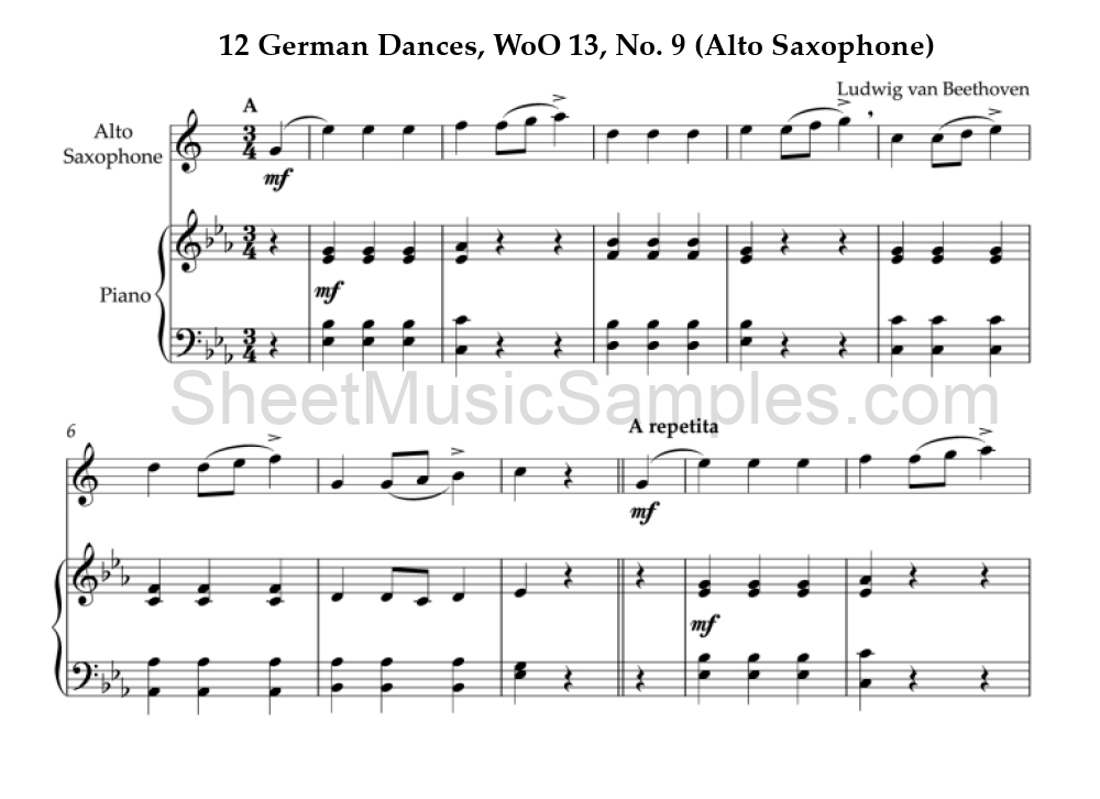 12 German Dances, WoO 13, No. 9 (Alto Saxophone)