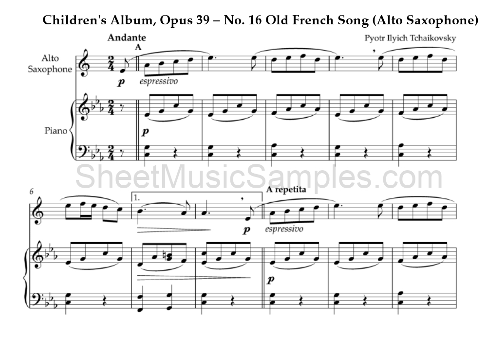 Children's Album, Opus 39 – No. 16 Old French Song (Alto Saxophone)