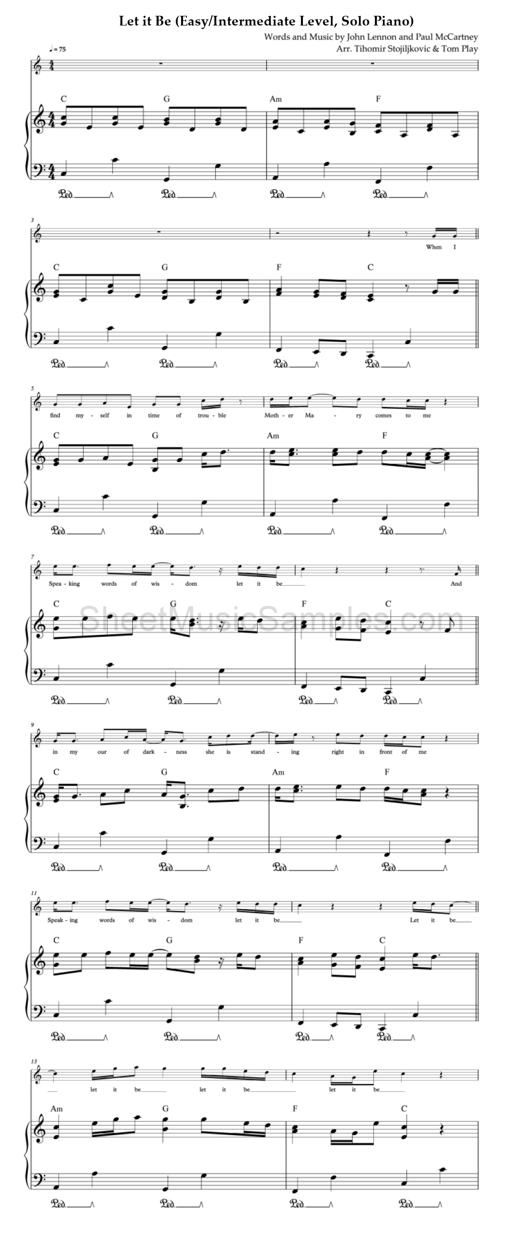 Let it Be (Easy/Intermediate Level, Solo Piano)