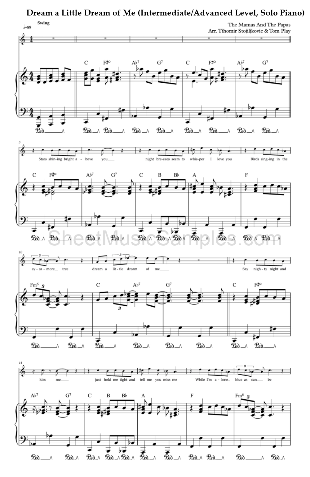 Dream a Little Dream of Me (Intermediate/Advanced Level, Solo Piano)