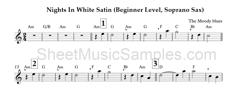 Nights In White Satin (Beginner Level, Soprano Sax)