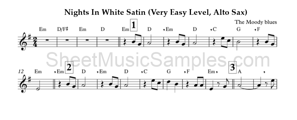 Nights In White Satin (Very Easy Level, Alto Sax)