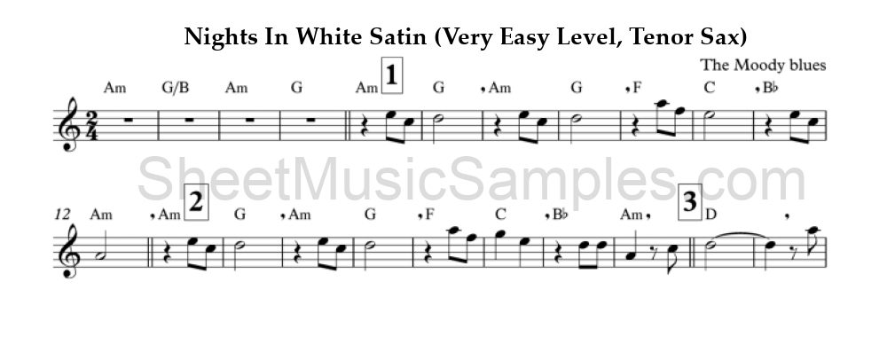 Nights In White Satin (Very Easy Level, Tenor Sax)