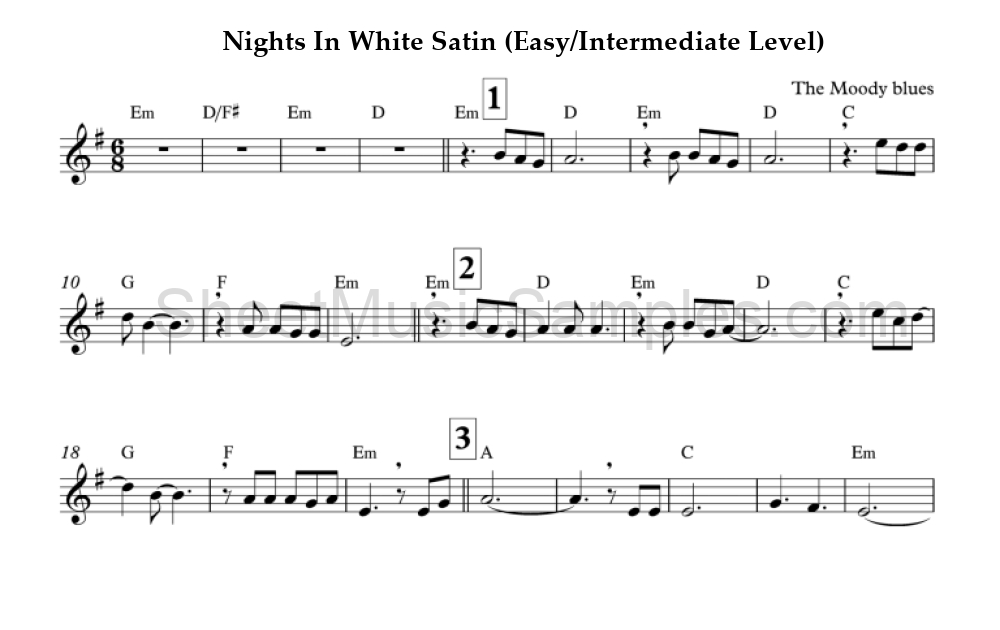 Nights In White Satin (Easy/Intermediate Level)