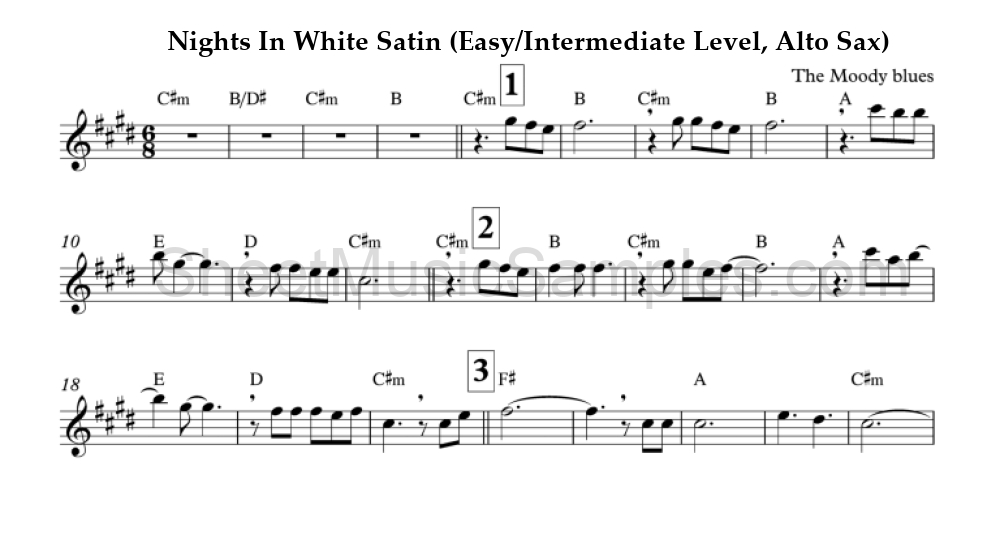 Nights In White Satin (Easy/Intermediate Level, Alto Sax)