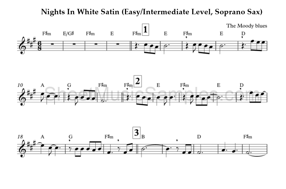 Nights In White Satin (Easy/Intermediate Level, Soprano Sax)