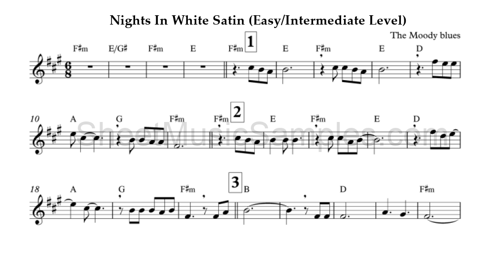 Nights In White Satin (Easy/Intermediate Level)