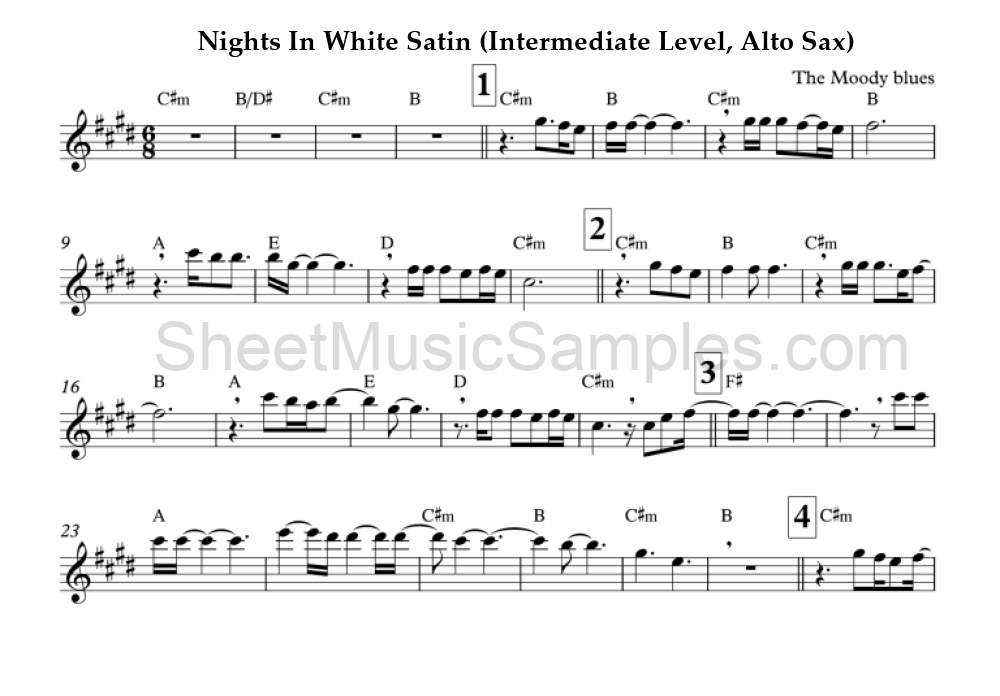 Nights In White Satin (Intermediate Level, Alto Sax)