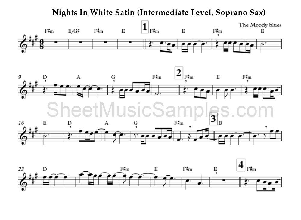 Nights In White Satin (Intermediate Level, Soprano Sax)