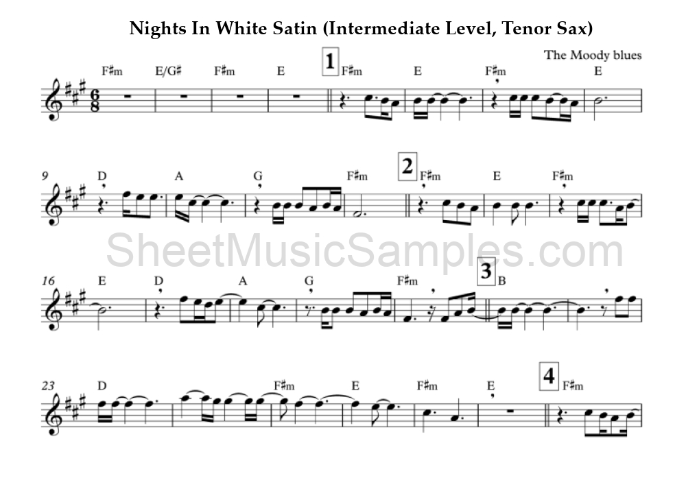 Nights In White Satin (Intermediate Level, Tenor Sax)