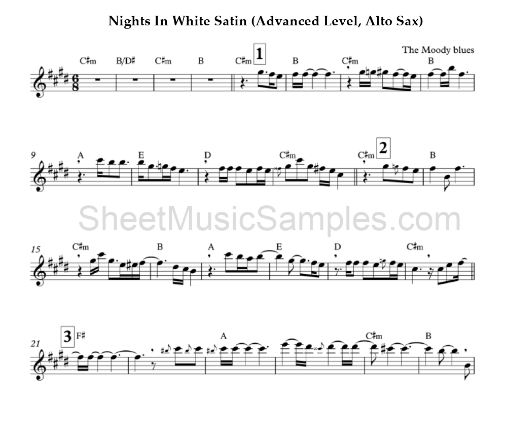 Nights In White Satin (Advanced Level, Alto Sax)